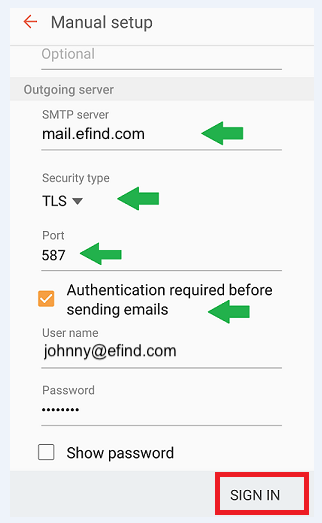 eFind Mail Android Pixel Email setup step 5