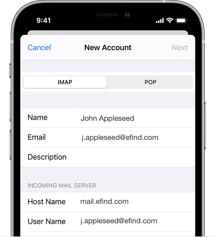 eFind Mail iOS Apple Mail setup step 3